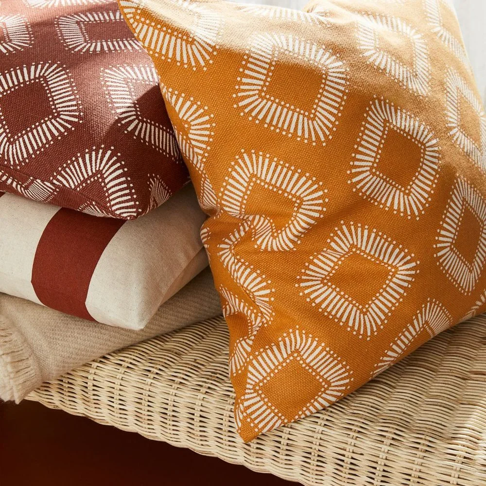 New West Elm Gold & White Boho Geometric Throw Pillow Cover Case Sham 20
